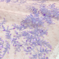 Polyester Embroidery Lace Mesh Fabric With Purple Sequin